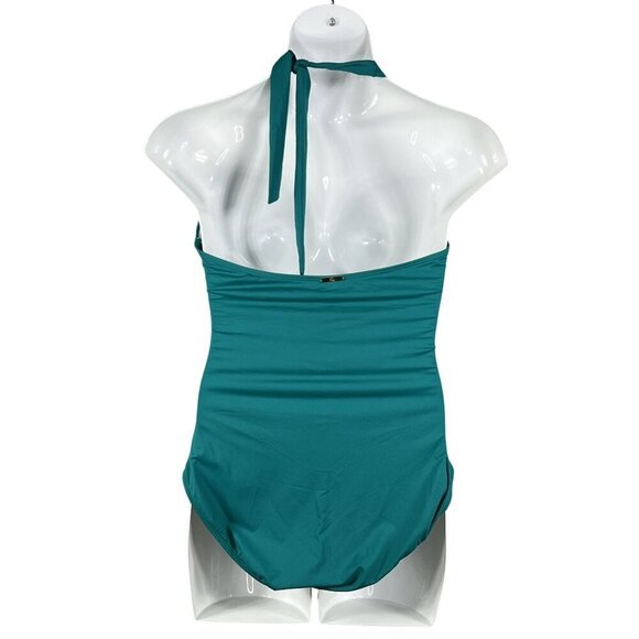 Lauren Ralph Lauren NWT Womens 16 Teal One Piece Halter Swimsuit Slimming Fit - Picture 2 of 14